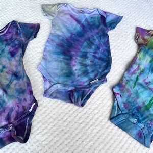 3 New Gerber Onsies 6-9 MO Tie Dyed